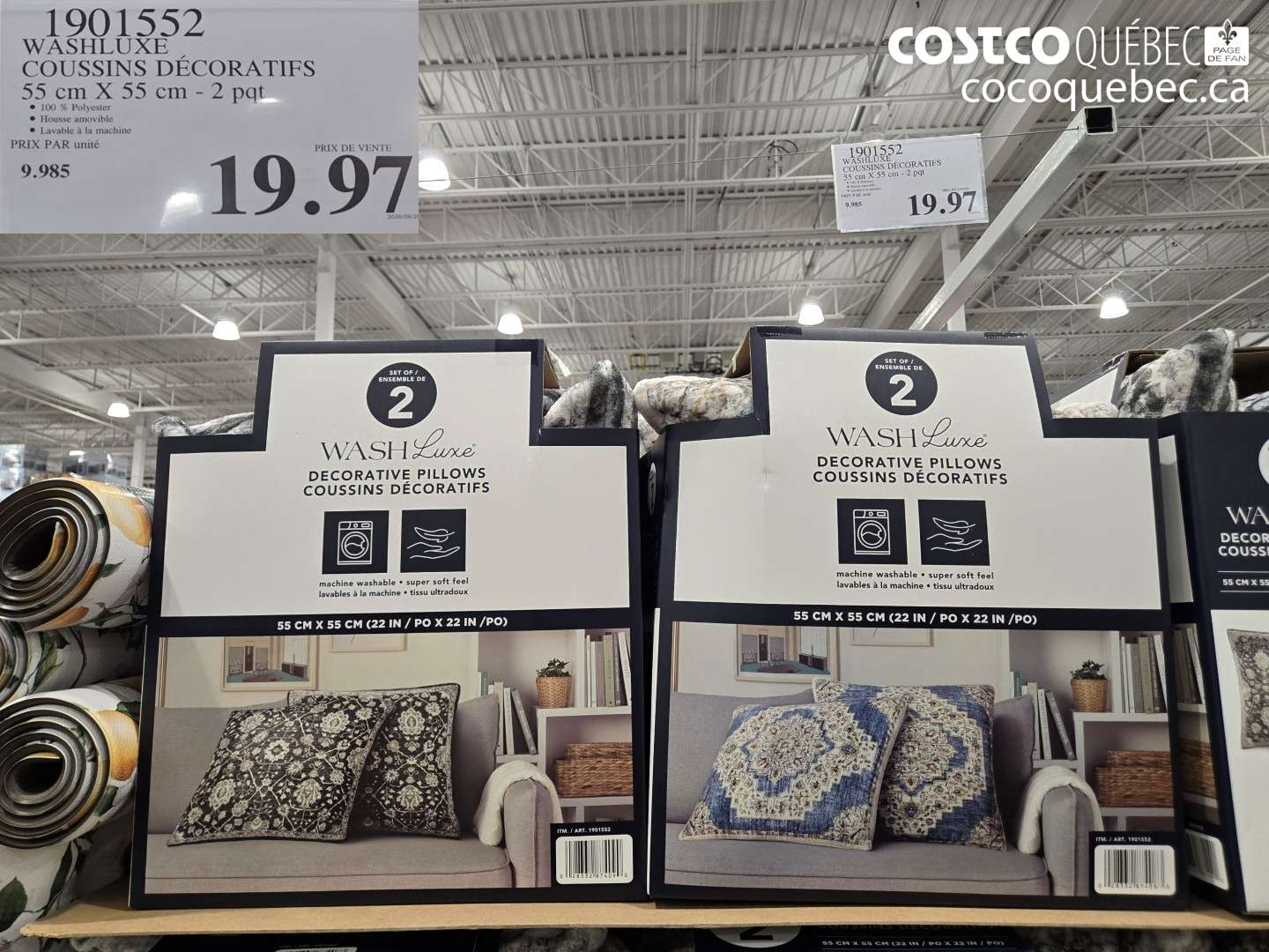 1901552 WASHLUXE COUSSINS DÉCORATIFS 55 CM X 55 CM - 2 PQT $19.97