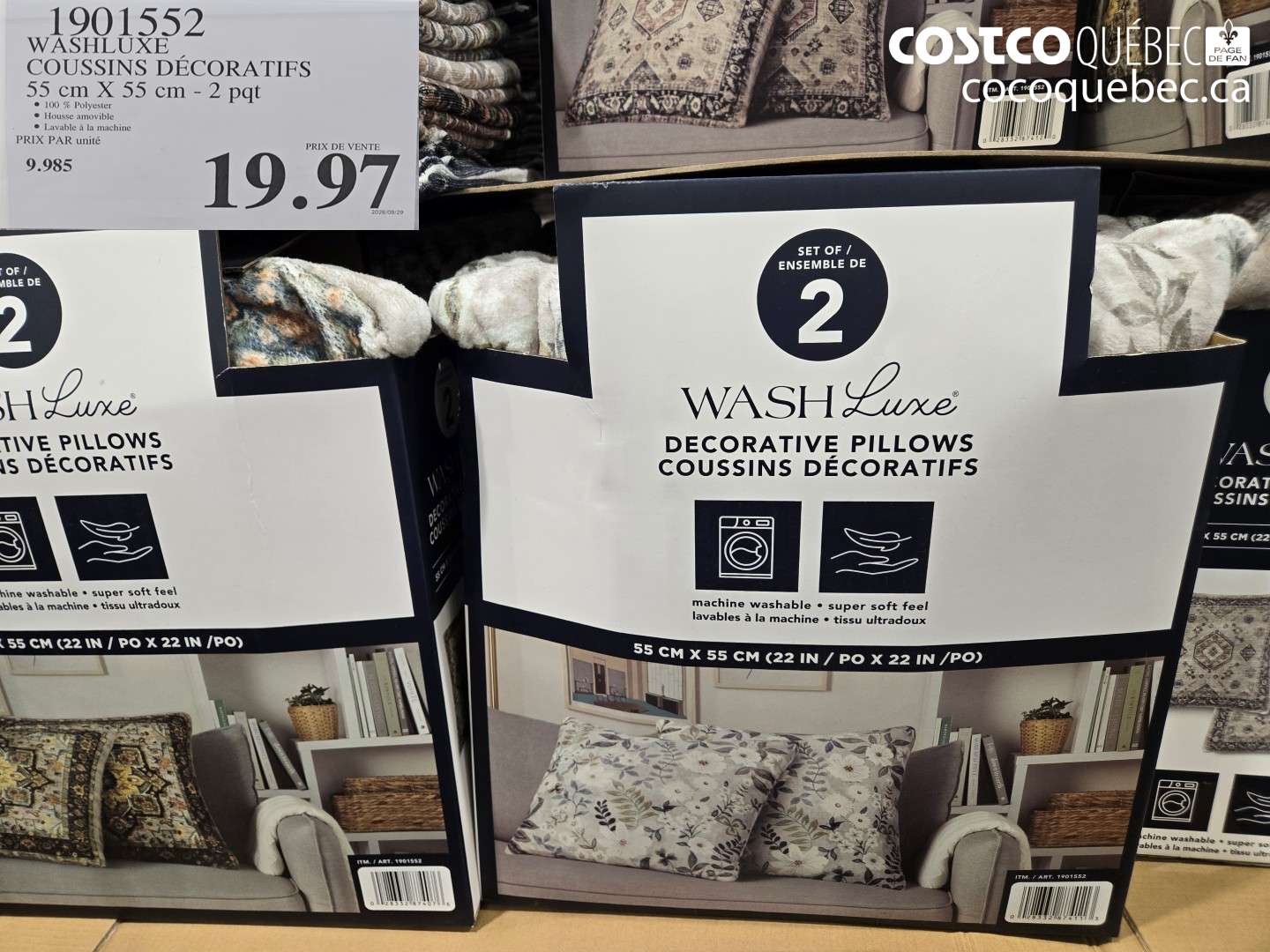 1901552 WASHLUXE COUSSINS DÉCORATIFS 55 CM X 55 CM - 2 PQT $19.97