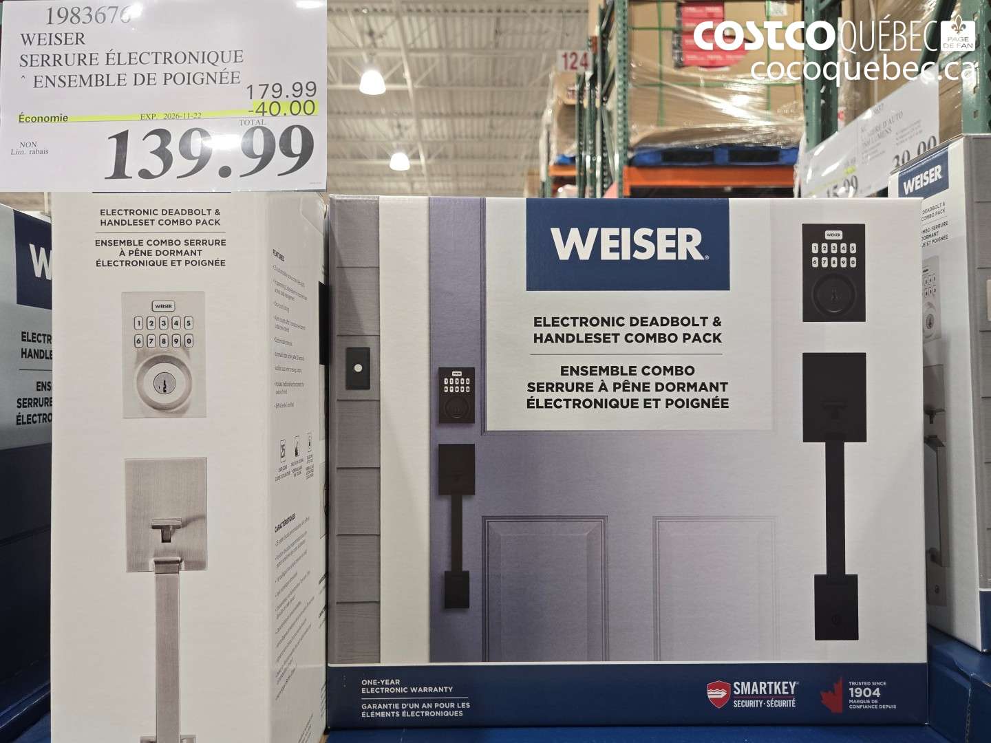 1983676 WEISER SERRURE ÉLECTRONIQUE ($40.00 INSTANT SAVINGS EXPIRES ON 2026-11-22) $139.99