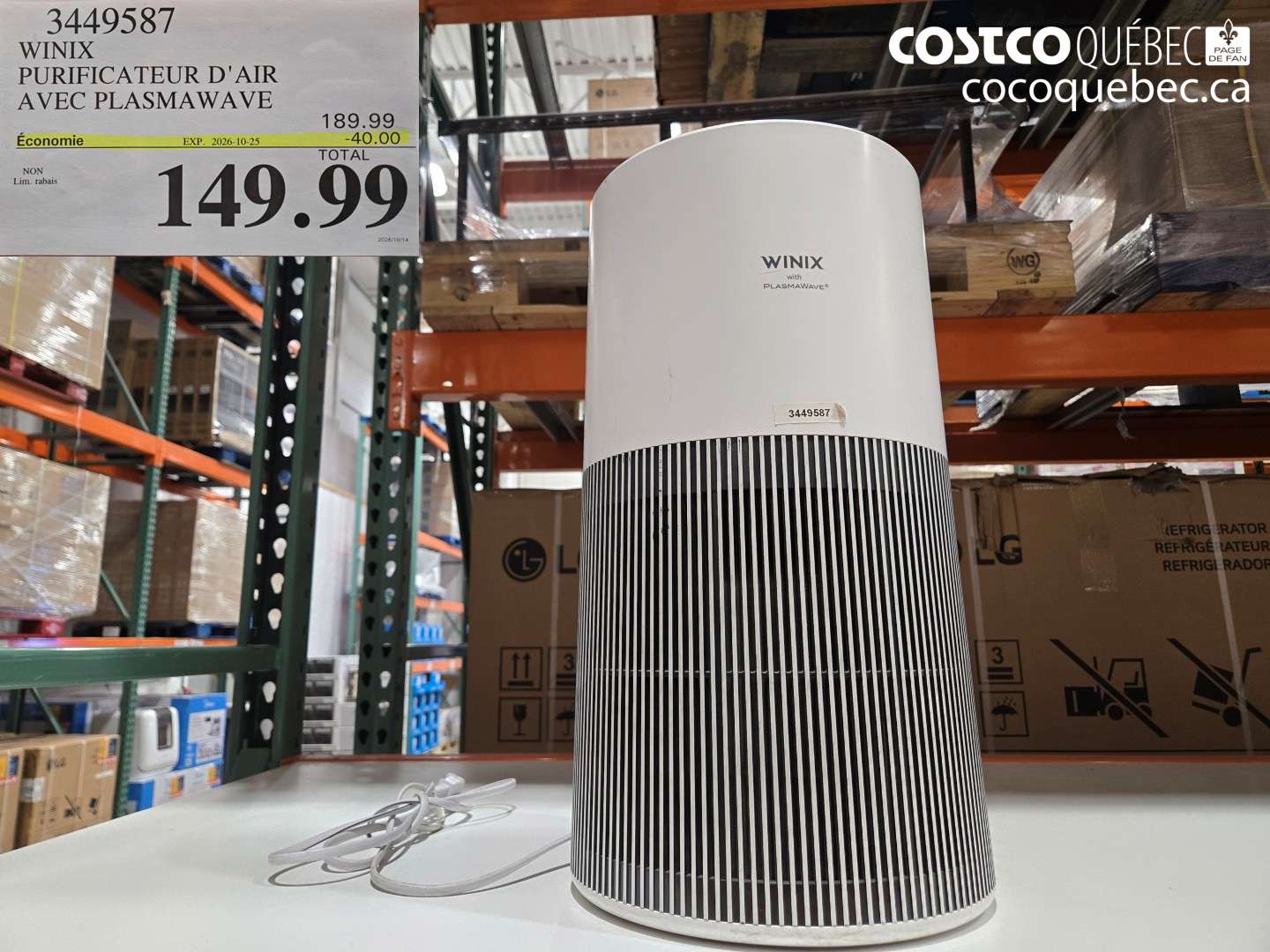 3449587 WINIX PURIFICATEUR D'AIR AVEC PLASMAWAVE ($40.00 INSTANT SAVINGS EXPIRES ON 2026-10-25) $149.99