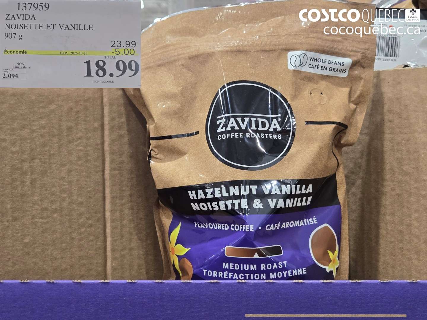 137959 ZA VIDA NOISETTE ET VANILLE ($5.00 INSTANT SAVINGS EXPIRES ON 2026-10-25) $18.99