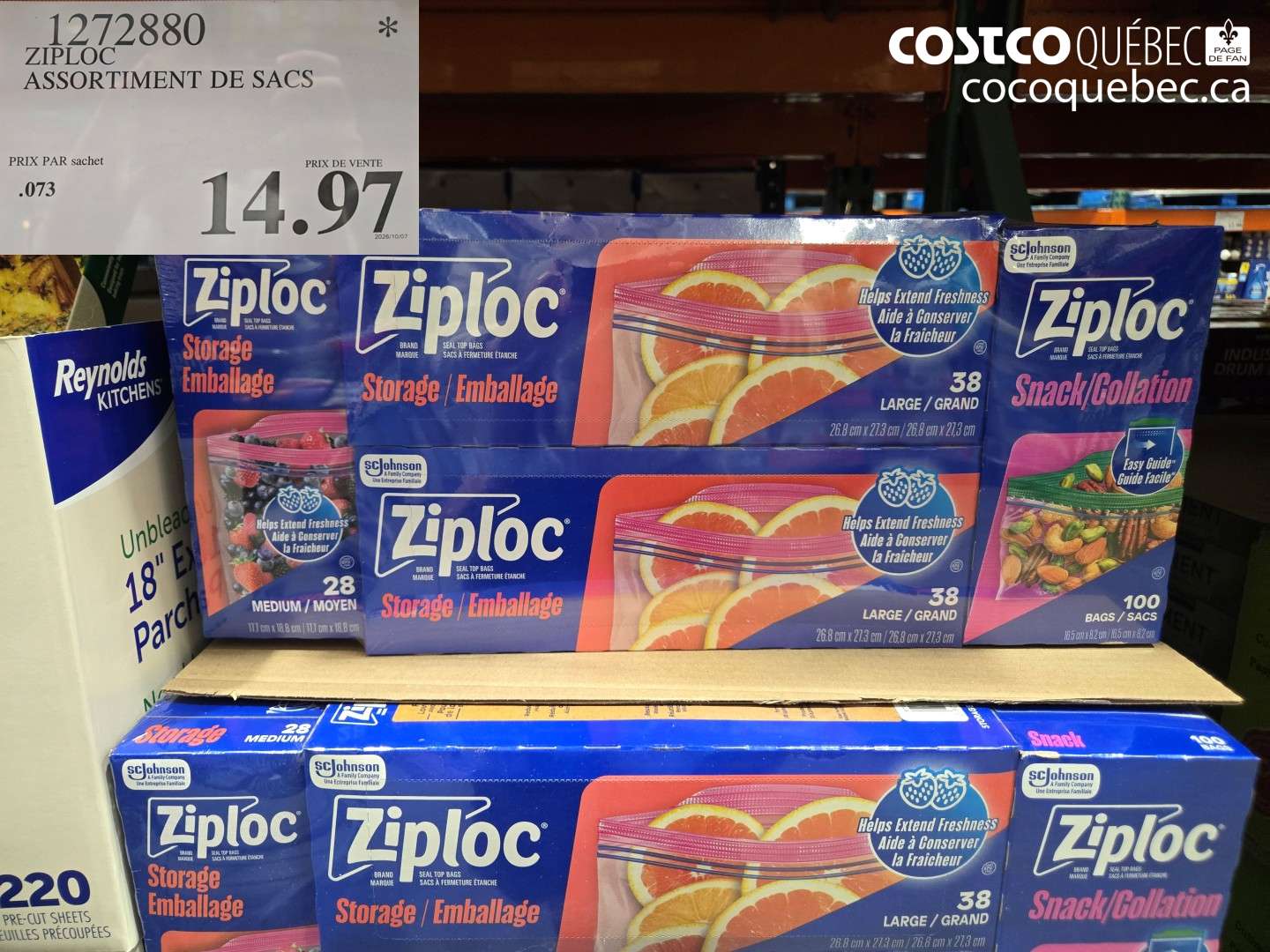 1272880 ZIPLOC ASSORTIMENT DE SACS $14.97