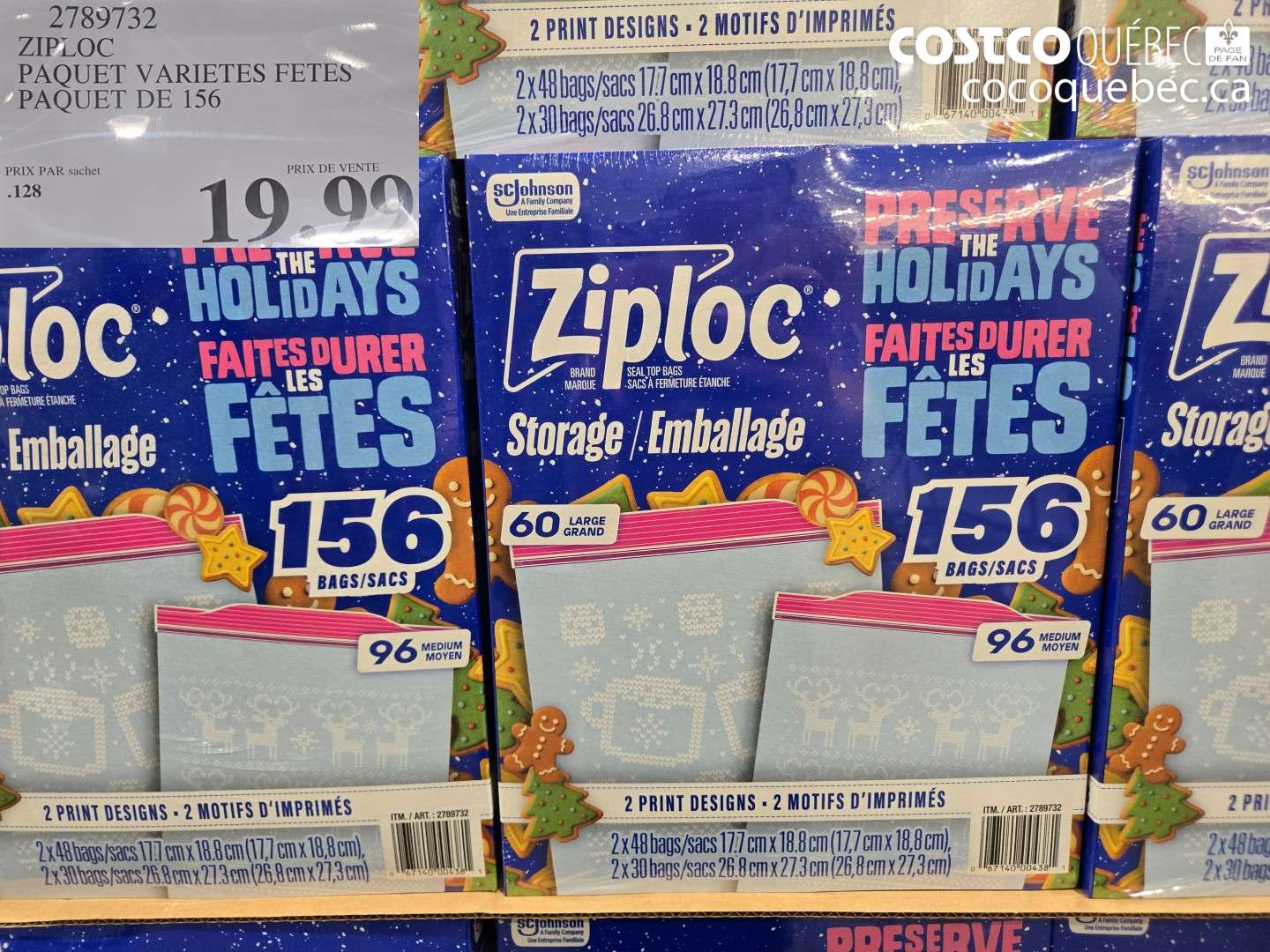 2789732 ZIPLOC PAQUET VARIETES FETES PAQUET DE 156 $19.99